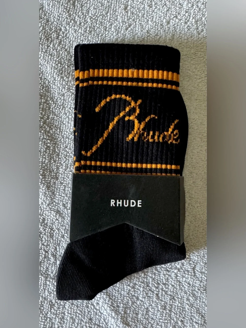 Rhude Black & Gold SCRIPT Ribbed Socks